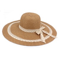 Hats – 12 PCS Wide Brim Hat -Straw Hat- Paper Straw Hat w/ Lace Band - Natural - HT-ST1151NA